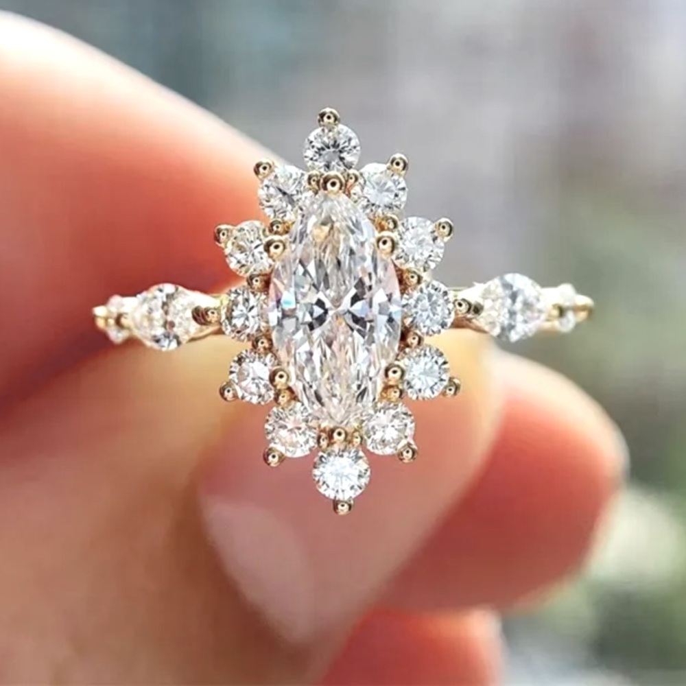 New Gorgeous Bridgerton Look 14k Gold Over Sterling Silver White Sapphires Ring